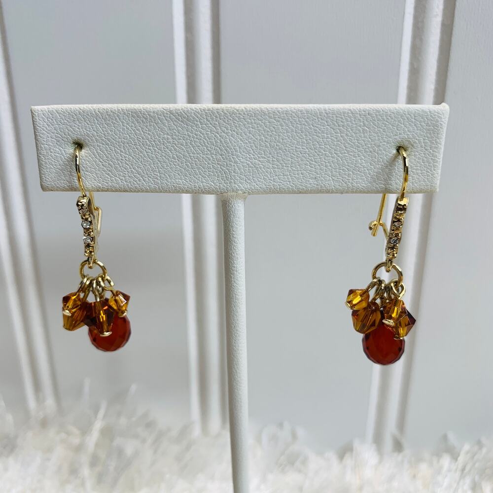 Vintage Red Orange Bead Earrings Hook Wire 1.5" long